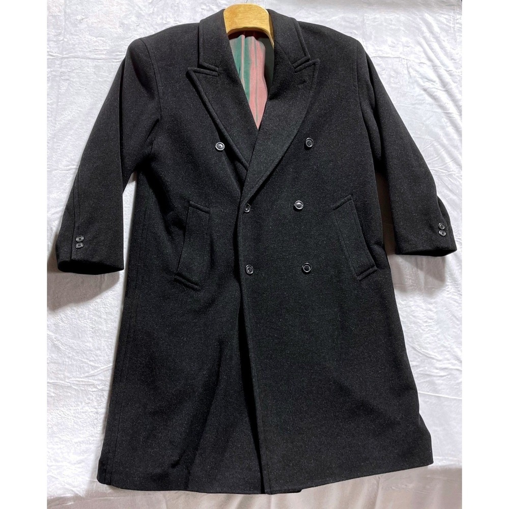 Men's Wool Cashmere Double Breasted Overcoat German Size 26 Charcoal Gray Coat